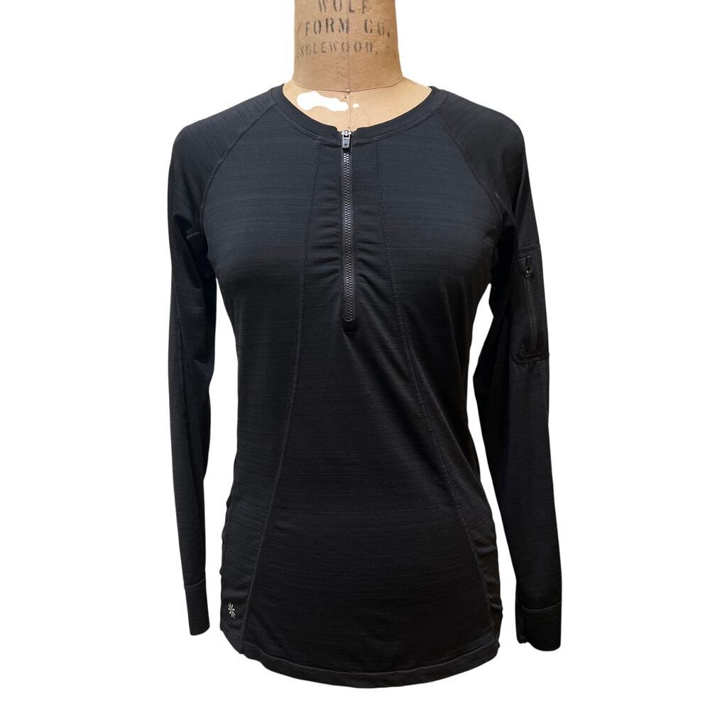 Women's Athleta Half Zip Crew Neck Long Sleeve Seamless Shirt Top Black Size M